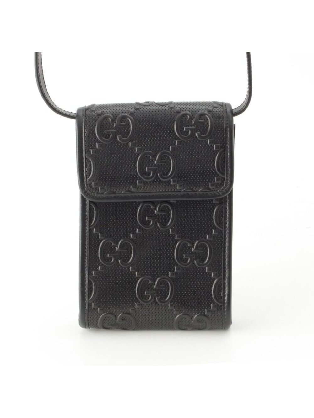 Gucci Leather GG Embossed Shoulder Bag Pouch Black